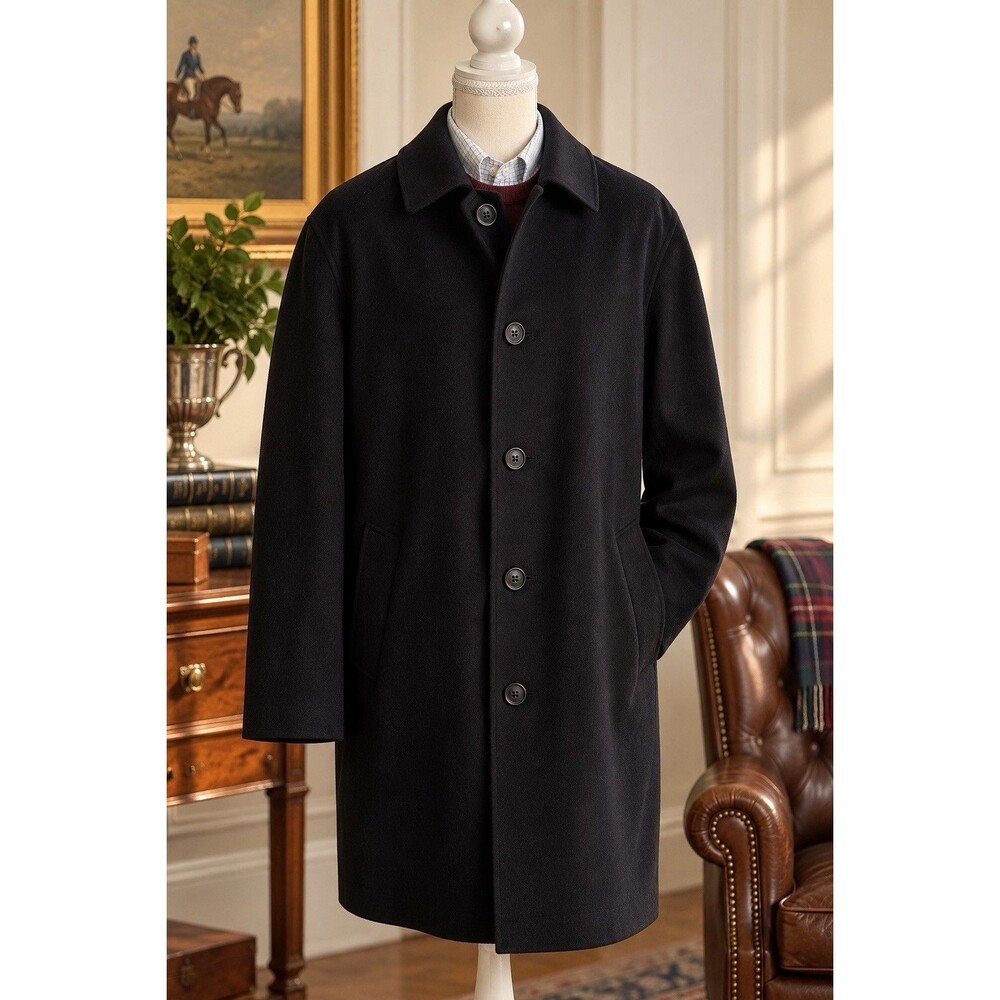 Brooks Brothers Mens 40 Black 100% Wool Car Coat Overcoat Classic Button Front